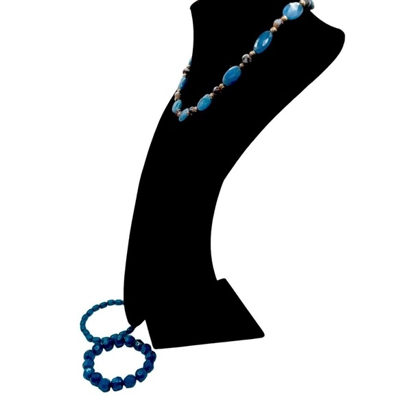 Blue Beaded Necklace & Bracelet Set For Women Opalite & Glass Beads - Picture 3 of 7